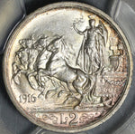 1916 PCGS MS 64+ Italy 2 Lire Horses & Chariot Silver Mint State Coin (21042902D)