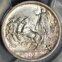 1916 PCGS MS 64+ Italy 2 Lire Horses & Chariot Silver Mint State Coin (21042902D)