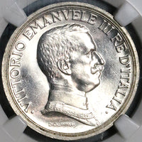 1917 NGC MS 63 Italy 2 Lire Horses Chariot Silver Mint State Key Coin (23041203C)