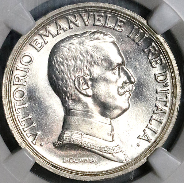 1917 NGC MS 63 Italy 2 Lire Horses Chariot Silver Mint State Key