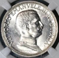 1917 NGC MS 63 Italy 2 Lire Horses Chariot Silver Mint State Key Coin (23041203C)