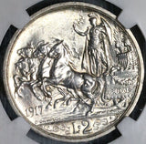 1917 NGC MS 63 Italy 2 Lire Horses Chariot Silver Mint State Key Coin (23041203C)