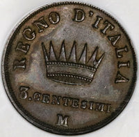 1811-M NGC XF 45 Napoleon 3 Centesimi Italy Kingdom France Coin (21010102C)