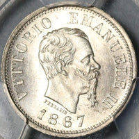 1867-M PCGS MS 64 Italy 50 Centesimi Silver Milan Mint State Coin (21020102C)