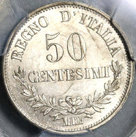 1867-M PCGS MS 64 Italy 50 Centesimi Silver Milan Mint State Coin (21020102C)
