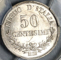 1867-M PCGS MS 64 Italy 50 Centesimi Silver Milan Mint State Coin (21020102C)