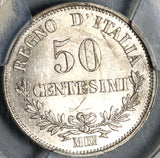 1867-M PCGS MS 64 Italy 50 Centesimi Silver Milan Mint State Coin (21020102C)