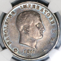 1811-M NGC XF 40 Italy 5 Lire Napoleon Kingdom Silver Milan Coin (20020103C)