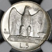 1926 NGC MS 64 Italy 5 Lire Eagle Fascis Silver Mint State Key Coin (21030102C)