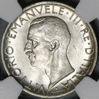 1926 NGC MS 64 Italy 5 Lire Eagle Fascis Silver Mint State Key Coin (21030102C)