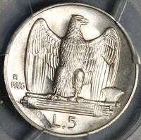 1926 PCGS MS 65 Italy 5 Lire Eagle Silver Mint State Key Coin (22082203C)