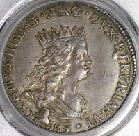 1685 PCGS AU 55 Livorno Tollero Piastre Cosimo Medici Tuscany Silver Crown Coin POP 1/0 (23030602C)