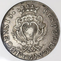 1749 NGC VF 30 Lucca Scudo Italy State Republic Crown Silver Coin (20020104C)