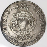 1749 NGC VF 30 Lucca Scudo Italy State Republic Crown Silver Coin (20020104C)