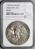 1749 NGC VF 30 Lucca Scudo Italy State Republic Crown Silver Coin (20020104C)