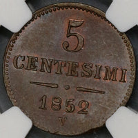 1852-V NGC MS 65 Lombardy Venetia 5 Centesimi Mint State Coin (19031101C)