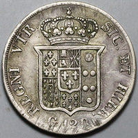 1834 Naples Sicily 120 Grana XF Ferdinand II Italy State Silver Coin (23122608R)