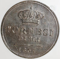 1857 NGC MS 62 Naples Sicily 10 Tornesi Italy Italian States Coin (22010701C)