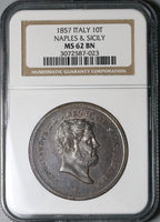1857 NGC MS 62 Naples Sicily 10 Tornesi Italy Italian States Coin (22010701C)