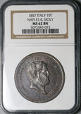 1857 NGC MS 62 Naples Sicily 10 Tornesi Italy Italian States Coin (22010701C)