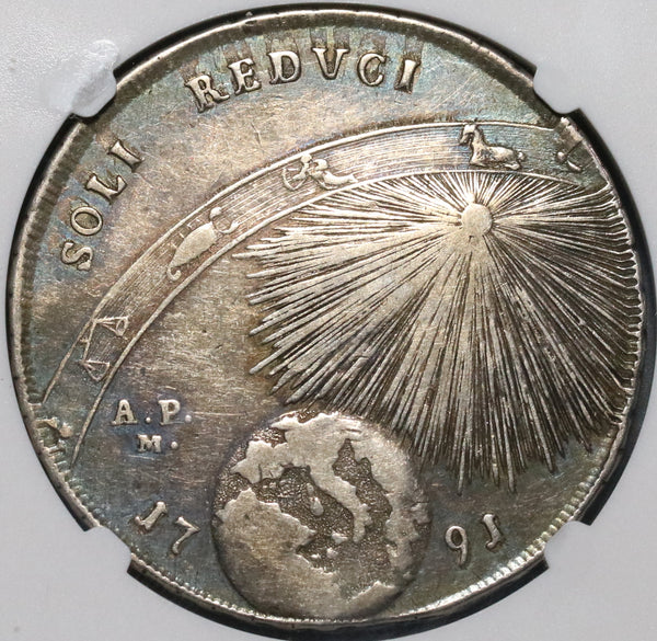 1791 NGC XF 40 Naples Zodiac Piastra 120 Grana Italy Silver