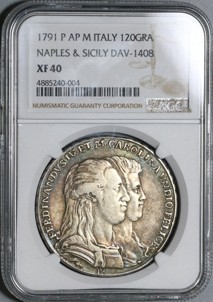 1791 NGC XF 40 Naples Zodiac Piastra 120 Grana Italy Silver