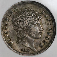 1813 NGC XF 40 Naples Sicily Murat Napoleon 1 Lira French Occupation Silver Coin (22012801C)