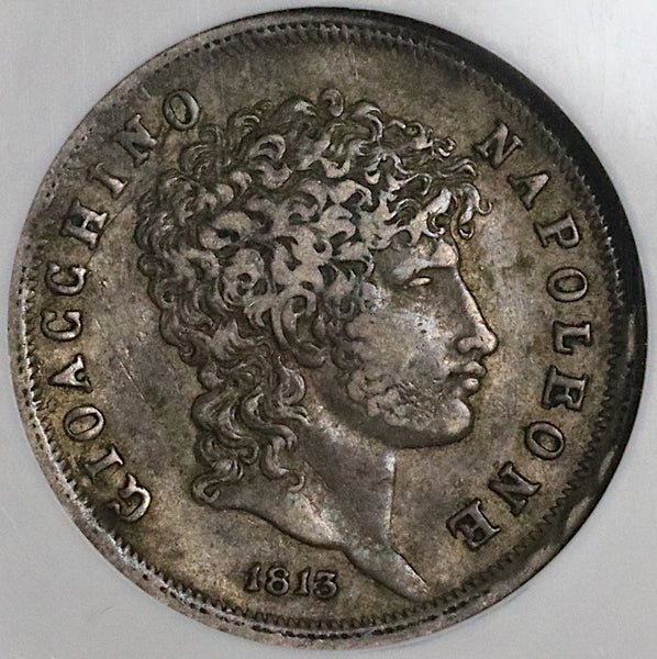 1813 NGC XF 40 Naples Sicily Murat Napoleon 1 Lira French Occupation Silver Coin (22012801C)