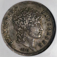 1813 NGC XF 40 Naples Sicily Murat Napoleon 1 Lira French Occupation Silver Coin (22012801C)