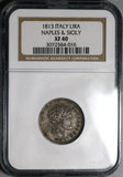 1813 NGC XF 40 Naples Sicily Murat Napoleon 1 Lira French Occupation Silver Coin (22012801C)