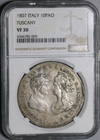 1807 NGC VF 30 Tuscany 10 Paoli Italy State Francescone Silver Crown Coin (20031601C)
