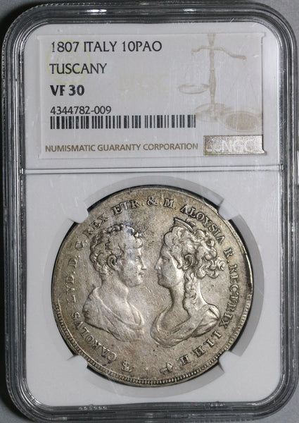 1807 NGC VF 30 Tuscany 10 Paoli Italy State Francescone Silver
