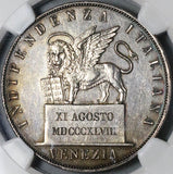 1848 NGC XF 45 Venice 5 Lire Italy State Lion Revolution Provisional Silver 6k Coin (23032801C)