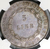 1848 NGC XF 45 Venice 5 Lire Italy State Lion Revolution Provisional Silver 6k Coin (23032801C)