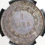 1848 NGC XF 45 Venice 5 Lire Italy State Lion Revolution Provisional Silver 6k Coin (23032801C)