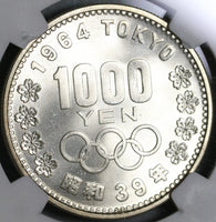 1964 NGC MS 65 Japan 1000 Yen Olympic Games Mt Fuji Silver Coin (19112405C)