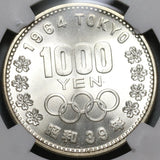 1964 NGC MS 65 Japan 1000 Yen Olympic Games Mt Fuji Silver Coin (19112405C)