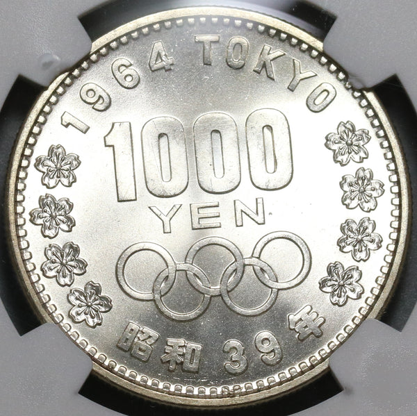 1964 NGC MS 65 Japan 1000 Yen Olympic Games Mt Fuji Silver Coin