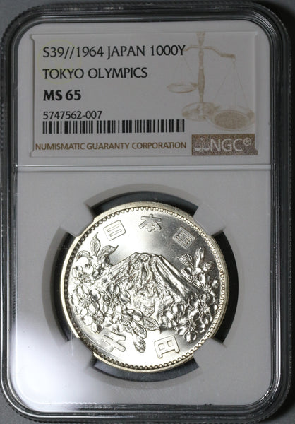 1964 NGC MS 65 Japan 1000 Yen Olympic Games Mt Fuji Silver Coin
