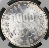 1964 NGC MS 66 Japan 1000 Yen Olympic Games Mt Fuji Silver Coin (19081803C)