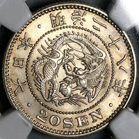 1895 NGC MS 64 Japan Silver 20 Sen Dragon M28 Silver Coin (23031703C)