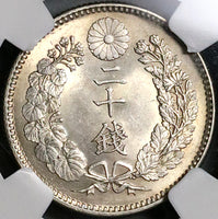 1895 NGC MS 64 Japan Silver 20 Sen Dragon M28 Silver Coin (23031703C)