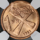 1961 NGC MS 64 RD Katanga 1 Franc Red Mint State Coin (22072001C)