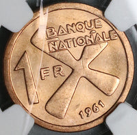 1961 NGC MS 64 RD Katanga 1 Franc Red Mint State Coin (22072001C)
