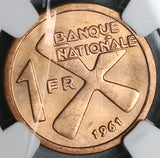 1961 NGC MS 64 RD Katanga 1 Franc Red Mint State Coin (22072001C)
