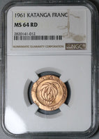 1961 NGC MS 64 RD Katanga 1 Franc Red Mint State Coin (22072001C)