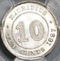 1897 PCGS MS64 Mauritius 10 Cents Victoria Silver Coin (21090401C)