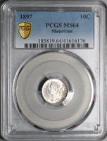 1897 PCGS MS64 Mauritius 10 Cents Victoria Silver Coin (21090401C)