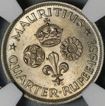 1951 NGC MS 65 Mauritius George VI 1/4 Rupee Britain Empire Coin (21052302C)
