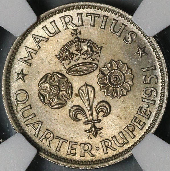 1951 NGC MS 65 Mauritius George VI 1/4 Rupee Britain Empire Coin (21052302C)